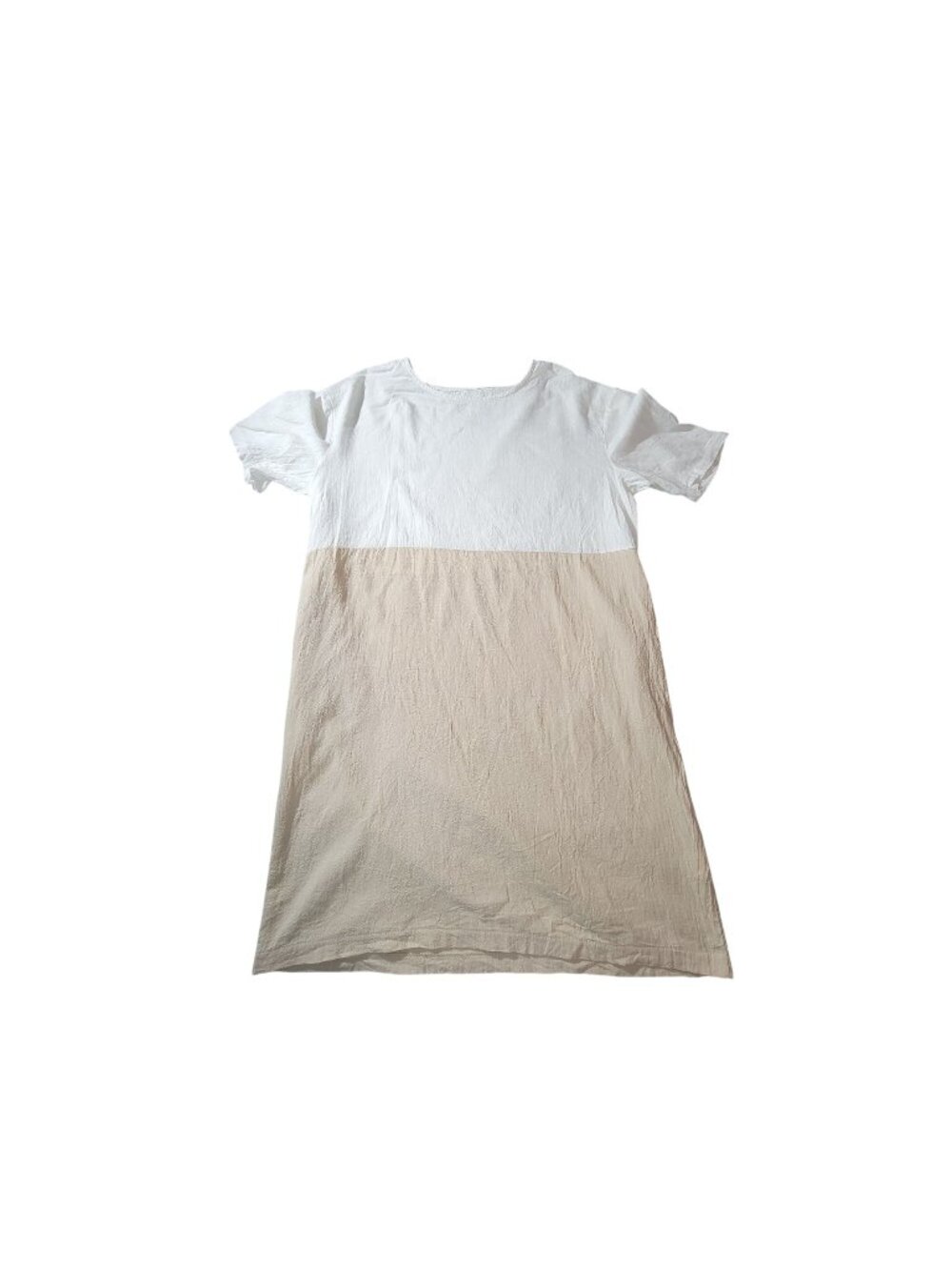 Famulily Womens Two-Tone Casual Cotton Dress Size M Made In China Beige & White